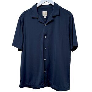 INDUSTRY Mens Performance Stretch Shirt Large Navy Blue Short Sleeve Button Up